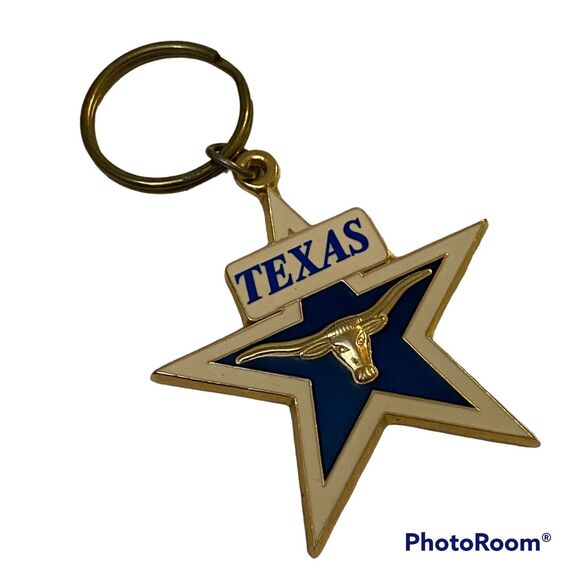 SSI Texas Longhorn Enamel Keychain Star Charm Souvenir Collector Gold Tone - Picture 2 of 6
